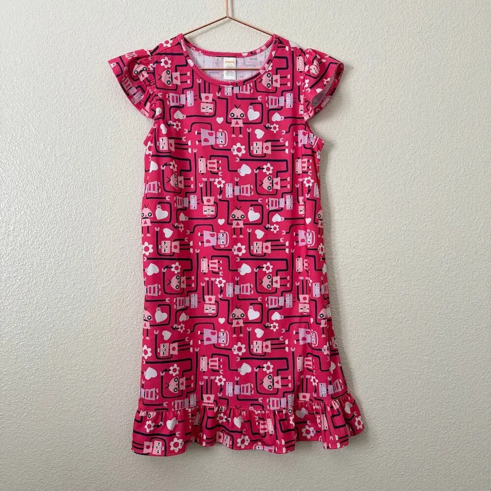 Gymboree girls pj pajama nightgown pink robot print